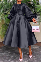 Load image into Gallery viewer, Solid Belted MIDI Dress w/Lantern Sleeve

