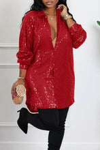 Load image into Gallery viewer, Sequins Long Dressy Solid Shirt
