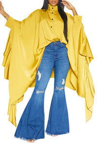 SEXY SHIRT TOP LONG CAPE SLEEVE BUTTON FRONT