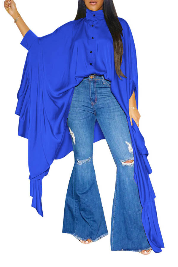 SEXY SHIRT TOP LONG CAPE SLEEVE BUTTON FRONT
