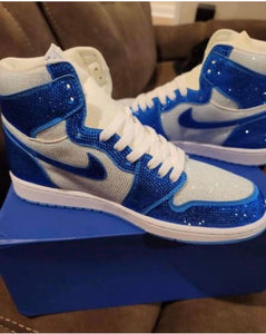 Rhinestone Blu and White Jordan 1’s