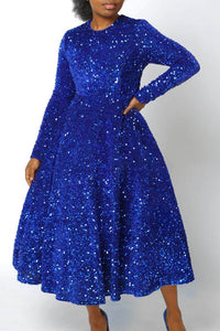 Sexy Solid Maxi Dress Long Sleeve Sequins