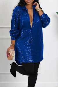Sequins Long Dressy Solid Shirt