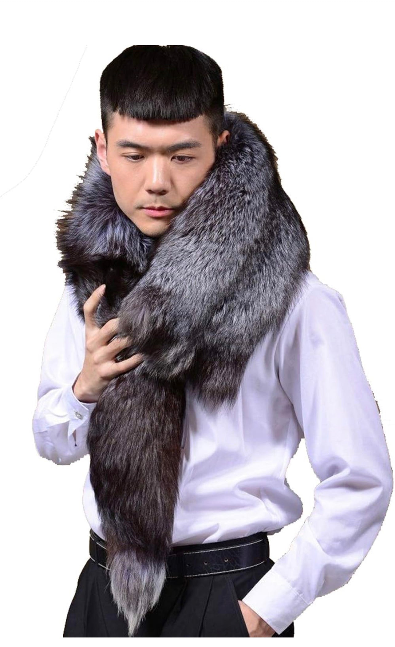 Luxurious Full-Length Fox Fur Scarf: Realistic Eyes and Movable Mouth Design, Combining Style and Warmth for Winter