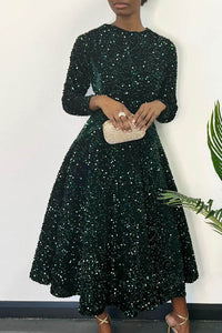 Sexy Solid Maxi Dress Long Sleeve Sequins