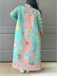 Print Pleat Cardigan Coat
