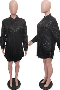 Sequins Long Dressy Solid Shirt