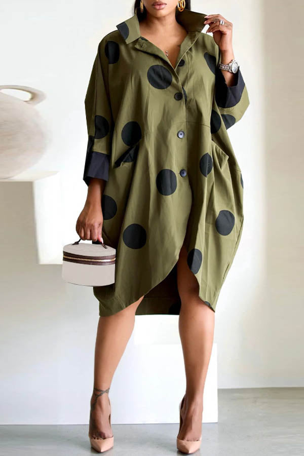 Midi Dress Long Sleeve Button Front