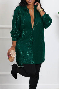 Sequins Long Dressy Solid Shirt