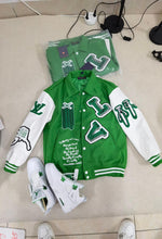 Load image into Gallery viewer, Green Louis Vuitton Letterman Jacket w/ Jordan 4’s
