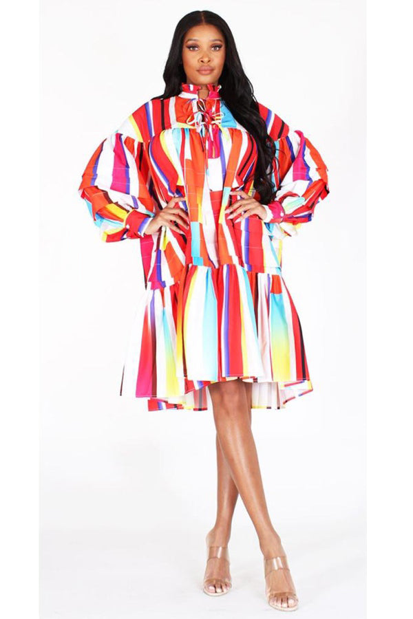 Solid Ruffle Waist Tie Open Back Midi Dress