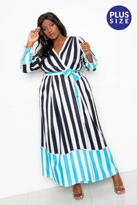 CONTRAST STRIPE WRAP DRESS