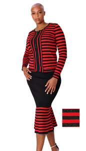 Kayla 5202 stripes and Mermaid skirt 2pc knit suit