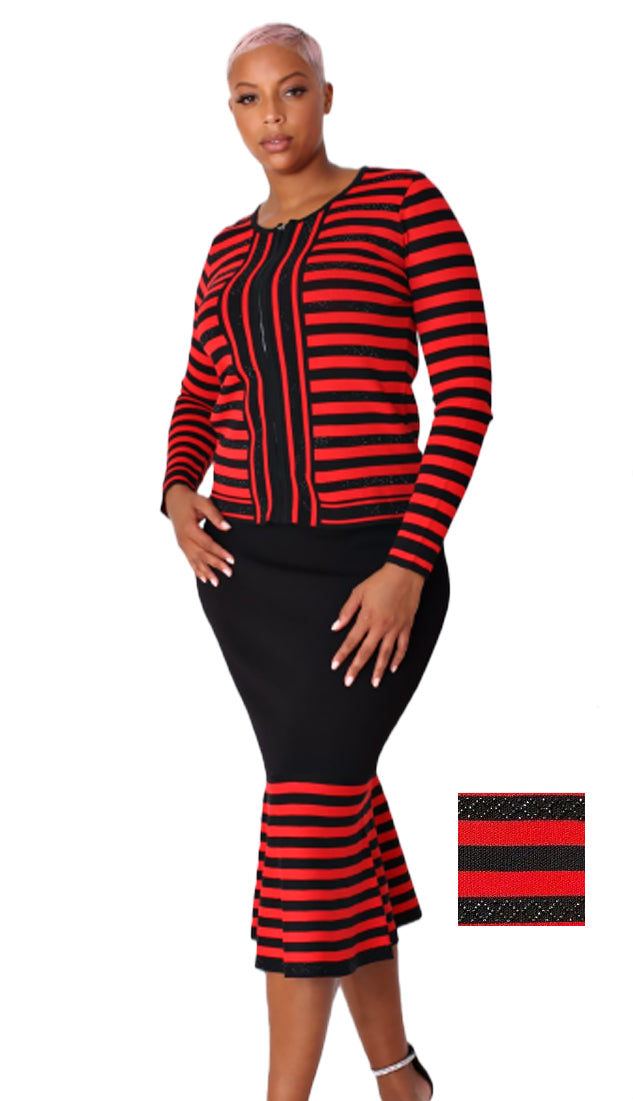 Kayla 5202 stripes and Mermaid skirt 2pc knit suit