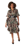 For Her 81926 Ruffle Trim Camo Print Dress