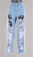 Highlight HT1912025 Distressed fringe Denim Pant