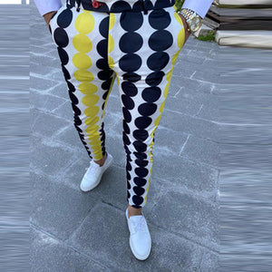 Spring Pattern Circle Printing Pants Business Men Casual Buttoned Design Suit Pants Autumn Pocket Man Leggings Trousers