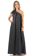 Load image into Gallery viewer, Karen T Design 91200 Denim One-Shoulder Maxi Dress

