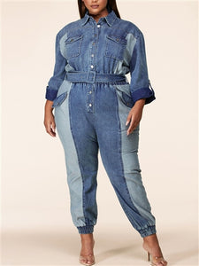 L'atiste by Army PLJ21240X Two Tone Denim PlusSize Jumpsuit
