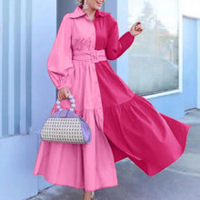 Load image into Gallery viewer, Women Lapel Belt Waist Long Dress
