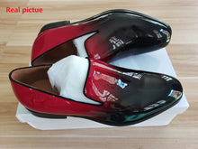 Load image into Gallery viewer, Red Bottoms Dandelion Flats Black Suede Patent Leather
