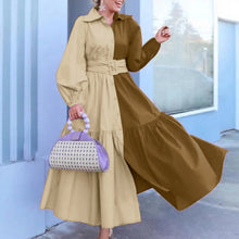 Load image into Gallery viewer, Women Lapel Belt Waist Long Dress
