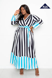 Contrast Stripe Wrap Dress
