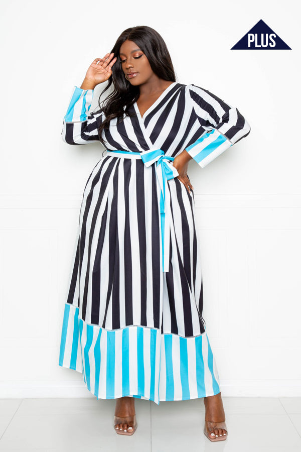 Contrast Stripe Wrap Dress
