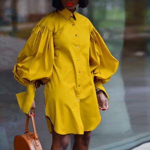Puff Sleeve Collared Shirt Dress