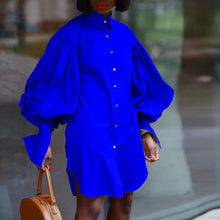 Load image into Gallery viewer, Puff Sleeve Collared Shirt Dress
