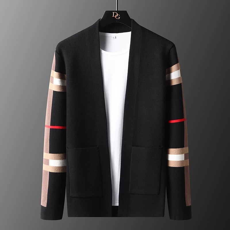 European Designer Autumn Winter luxury men's High-end classic Plaid knitted cardigan sweater casual Jacket Fashion Brand