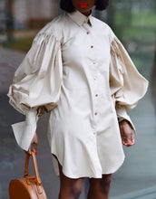 Load image into Gallery viewer, Puff Sleeve Collared Shirt Dress
