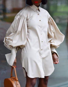 Puff Sleeve Collared Shirt Dress