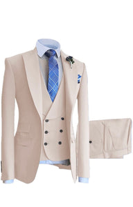 Men's Suit 3 Pieces Slim Fit Formal Prom Tuxedos Jacket for Groomsmen(Blazer+Vest+Pant)