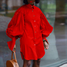 Load image into Gallery viewer, Puff Sleeve Collared Shirt Dress
