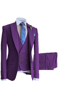 Men's Suit 3 Pieces Slim Fit Formal Prom Tuxedos Jacket for Groomsmen(Blazer+Vest+Pant)