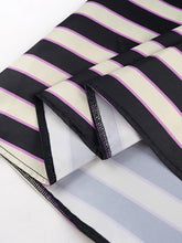 Load image into Gallery viewer, Elegant Women Print Dress Striped Jumper Puffy Long Sleeve Stand Neck Pocket Belt Birthday Party Event Long Dresses Big Size
