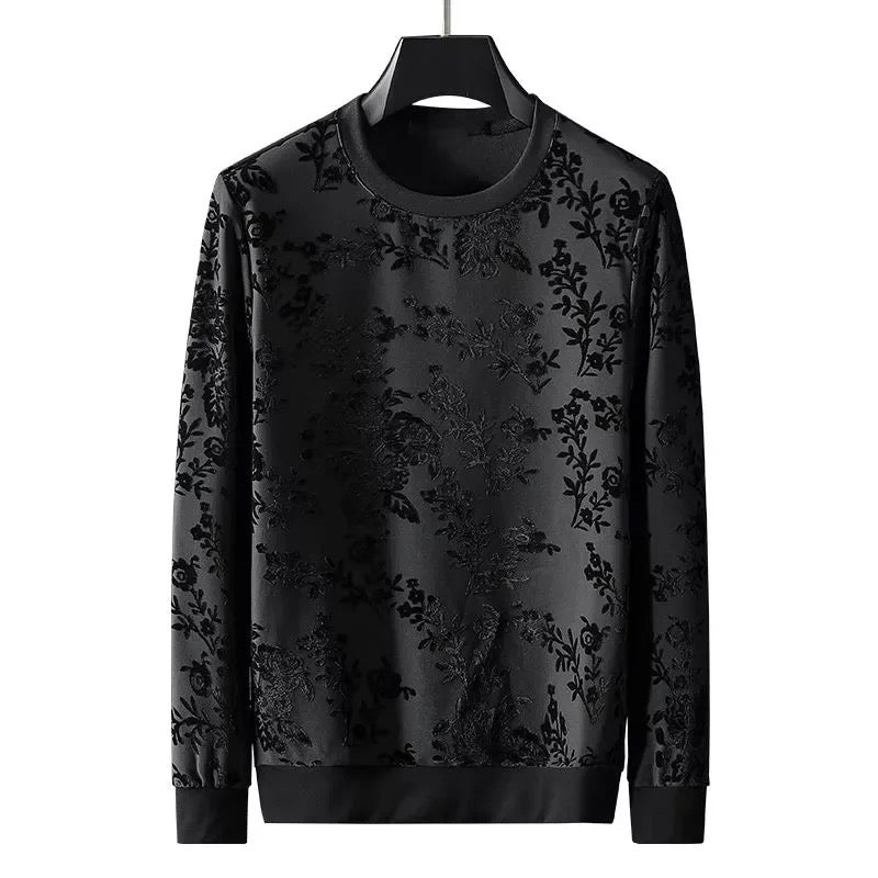 DYXUE Brand 2022 spring autumn new European personalized jacquard flocking sweater men's trend Pullover bottomed long sleeve
