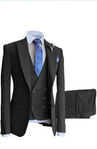 Men's Suit 3 Pieces Slim Fit Formal Prom Tuxedos Jacket for Groomsmen(Blazer+Vest+Pant)