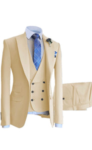 Men's Suit 3 Pieces Slim Fit Formal Prom Tuxedos Jacket for Groomsmen(Blazer+Vest+Pant)
