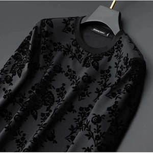 DYXUE Brand 2022 spring autumn new European personalized jacquard flocking sweater men's trend Pullover bottomed long sleeve