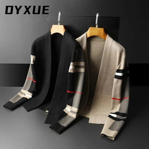 European Designer Autumn Winter luxury men's High-end classic Plaid knitted cardigan sweater casual Jacket Fashion Brand