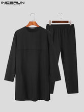 Load image into Gallery viewer, INCERUN Men Sets Muslim Solid 2022 Fashion Islamic Arabic Clothing O-neck Long Sleeve Shirt &amp; Pants 2PCS Men Casual Suits
