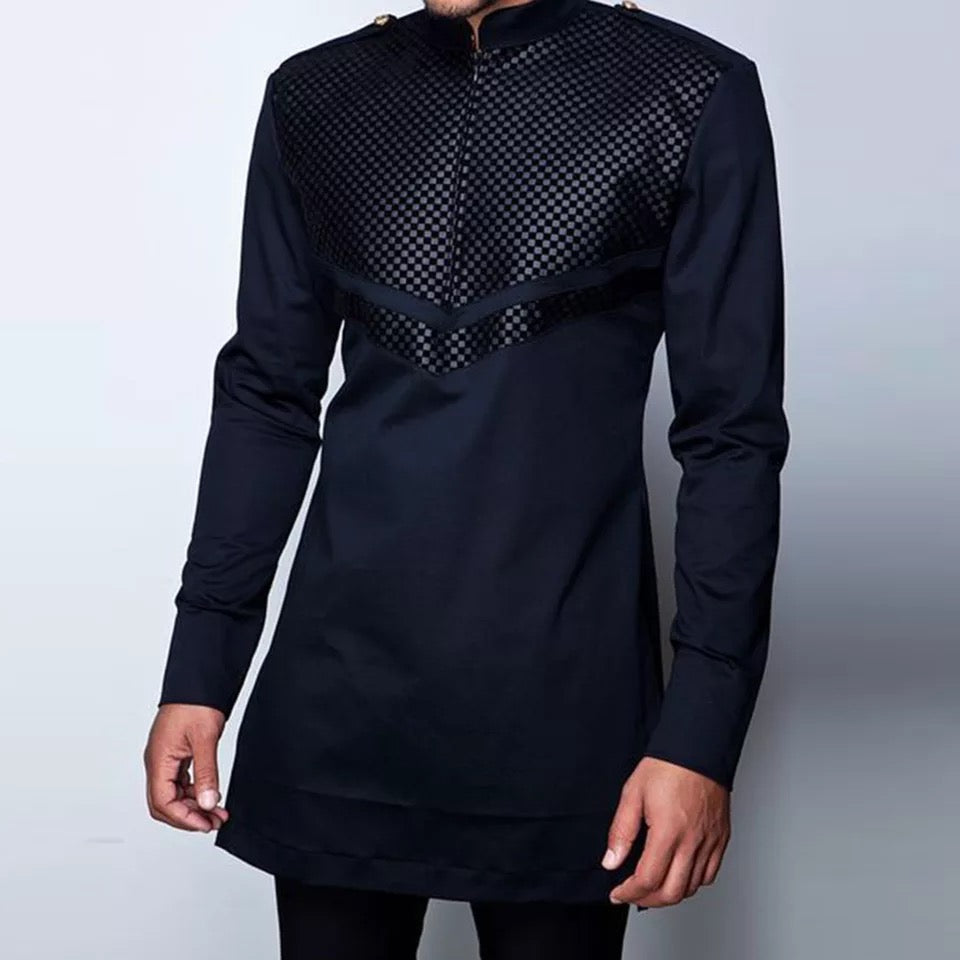 2022 Men's T-Shirt African Dashiki Long Sleeve Patchwork top Spring Fashion Mid-length Male Clothing