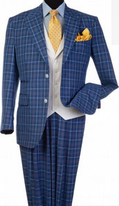Steve Harvey 120818 (3pcs Peak Lapel Suit Coat with Solid Blue Vest, Super 140's)